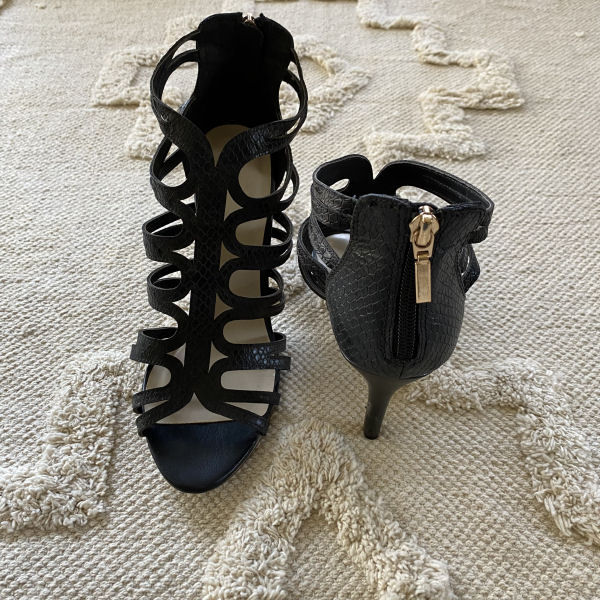Pre-loved Woolworths Black Snake Skin Look Leather Stiletto Sandals ...
